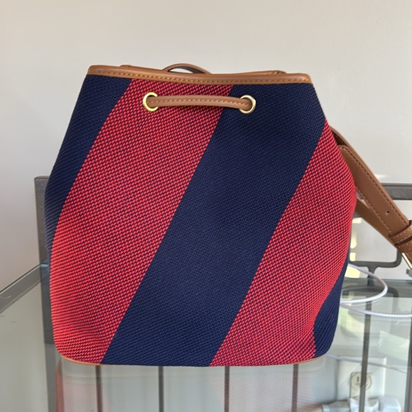 Boden Red Navy Stripped Bucket Bag - Picture 3 of 6